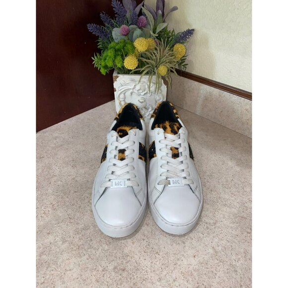 Michael Kors Irving Leopard Print Calf Hair and Leather Stripe Sneaker Size 7 gl - Picture 5 of 10